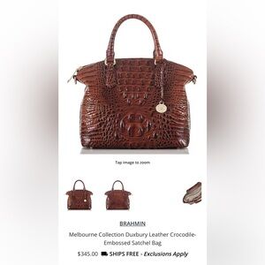 Brahmin Croc-Embossed Satchel in Rich Brown